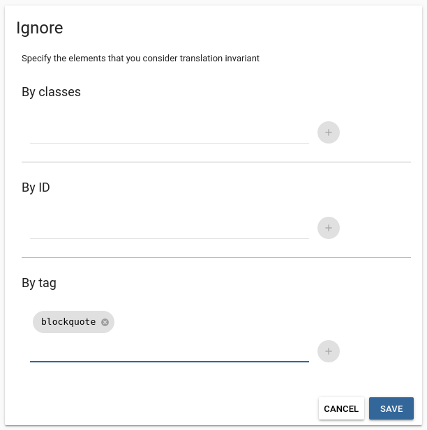 Ignore elments dialog