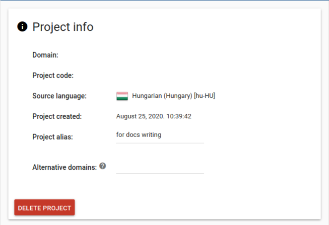 Project info with the previous inputs