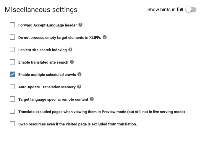 Miscellaneous settings