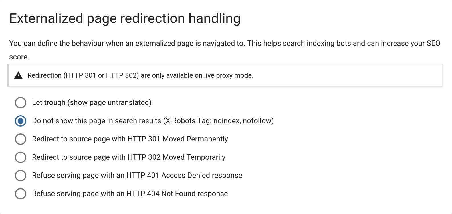 Ban robots from externalised pages
