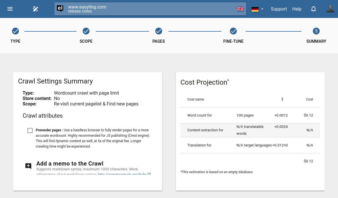 Screenshot of step 5 of the Crawl wizard.
