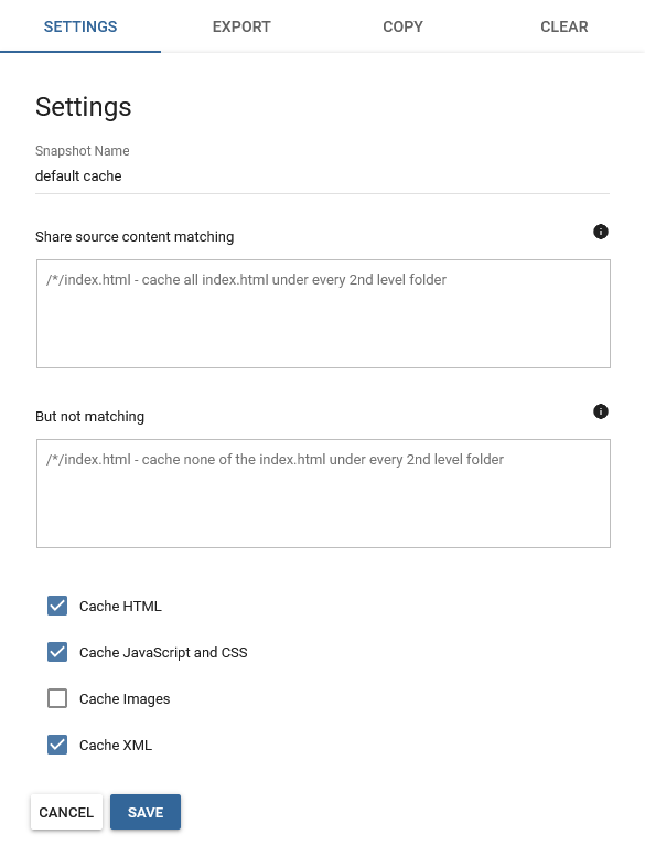 Paramètres de snapshot