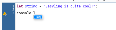 Capture d’écran de l’éditeur JavaScript avec une complétion de code.
