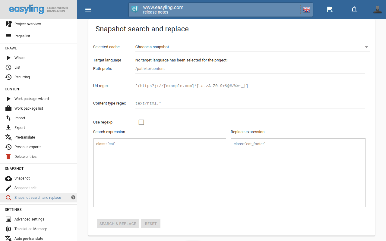 Recherche et remplacement d'instantanés